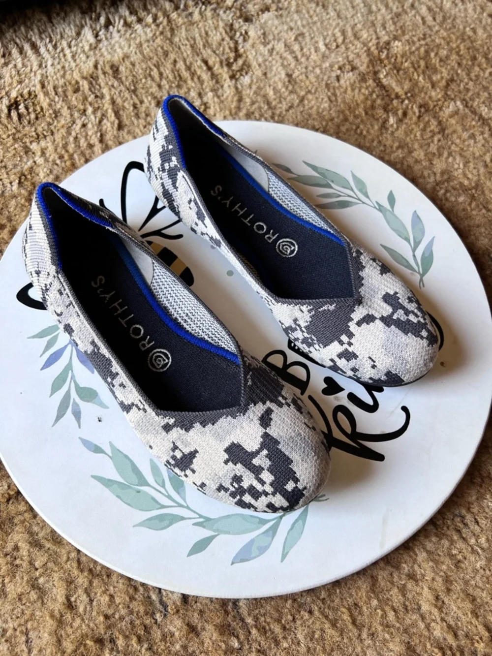 Rothy's Snake Print Flats with Blue Trim